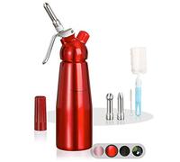 Amazy Sifon de cocina para espuma profesional - Incluye 3 accesorios decorativos de acero inoxidable y 1 cepillo (Rojo 500 ml) - Dispensador de nata montada para crema, nata, espuma y soda.