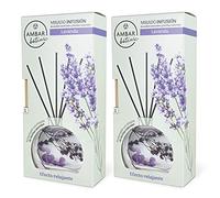 Ambar Botanic Ambientador Mikado Infusión Lavanda con aceites esenciales y hierbas naturales. 0% Alcohol, +3 meses duración. (Pack 2 uds. x 75 ml)