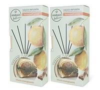 Ambar Botanic Ambientador Mikado Infusión Naranja Canela con aceites esenciales y hierbas naturales. 0% Alcohol, +3 meses duración. (Pack 2 uds. x 75 ml)