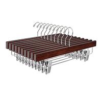 Ámbar casa sólida Gugertree Deluxe de madera pantalones perchas gancho para la parte inferior pantalones vaqueros falda percha percha nogal color con 2-adjustable Clips antioxidante gancho 10 unidades