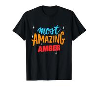 Ámbar más increíble Que Dice el Nombre Divertido de ámbar Camiseta gráfica económica, Hombre, Negro, L