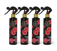 Ambar Perfums - Ambientador Spray Absorbe Olores Frutos Rojos Especial Tejidos, ¡No mancha! Pack de 4 uds de 280 ml.
