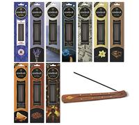 Ambar Perfums Inciensos de Varillas perfumadas con aceites Naturales. 60minutos duración por Varilla. 200 Varillas en Total. Pack 10 Aromas + Porta Incienso
