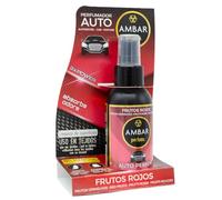 AMBAR Perfums - Spray Ambientador para Coche Frutos Rojos 90 ml - Absorbe Malos Olores 3X Power - Higieniza - Seguro para Tejidos - Aroma Frambuesa y Cereza