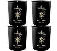 Ambar Perfums Vela Perfumada Black & White Bayas Rojas - Aroma Dulce para Hogar sin Alcohol - Hasta 45 Días de Fragancia - 125 g - Pack de 4 Velas