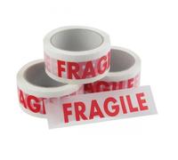 Ambassador 50mm x 66m Printed Fragile Vinyl Tape - White/Red