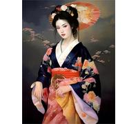AMBATTERY 11CT Bordar Kit Principiantes Kit De Bordado De Geisha Japonesa Mujer De Fantasía Kit De Punto De Cruz Contado Artes Y Manualidades Para Adultos Punto De Cruz De 11 Ct 40x50cm