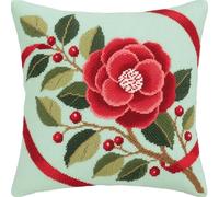 AMBATTERY 11CT Kit Punto de Cruz Cojines, Flores de Navidad Diy Kits De Almohadas De Costura 45X45cm Kit Punto De Cruz Cojines Bordados con Hilos y Aguja Completos Pre-Impresa