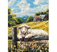 AMBATTERY Animal Kit De Gancho De Pestillo Ovejas Y Paisaje Manualidades Para Hacer Alfombras Diy Para Adultos Con Lienzo Impreso A Color，Juego De Bordado A Crochet，Decoración Del Hogar. 31x63in