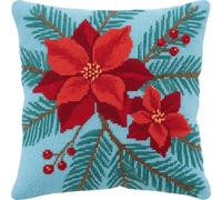 AMBATTERY Cojines Bordados De Punto De Cruz, Flores de Navidad Kit De Bordado Para Funda Almohada Decorativa De Punto De Cruz Cojines De Punto De Cruz Con Tela Pre-Impresa 45 * 45cm