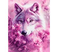 AMBATTERY DIY 11CT Kits de punto de cruz estampados Costura Línea completa de Kits de inicio de bordado preimpresos para principiantes- Flores y lobos