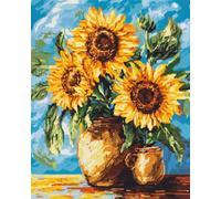 AMBATTERY Flores Diy Juego De Cuentas Para Bordar Girasoles En Un Jarrón Bead Embroidery Kit De Bricolaje Con Cuentas,Kit De Punto De Cruz Hecho A Mano,Arte Con Agujas 50x60cm