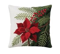 AMBATTERY Kit de Almohadas de Punto de Cruz, Flores rojas Kit de Cojines Bordados 45X45cm Kits De Almohadas De Costura con Hilos y Aguja Completos Pre-Impresa para Principiantes