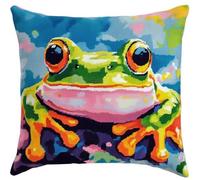 AMBATTERY Kit de Almohadas de Punto de Cruz, Rana animal Kit de Cojines Bordados 45X45cm Kits De Almohadas De Costura con Hilos y Aguja Completos Pre-Impresa para Principiantes