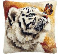 AMBATTERY Kit de cierre de gancho para bricolaje, Animales: Tigre blanco y mariposa cojín con gancho,tapete de almohada,kit de cojines de pestillos 43x43cm
