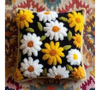 AMBATTERY Kit de cojín de gancho con cierre, Flores de margarita kit de tejer cojín,gancho de pestillo para principiantes adultos,43x43cm