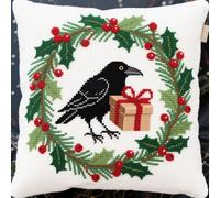 AMBATTERY Kit De Cojines Bordados, Corona navideña y pájaro Funda De Almohada Bordada A Mano Kits De Almohadas De Costura Kit De Bordado Para Funda Almohada Decorativa De Punto De Cruz 45 * 45cm