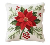 AMBATTERY Kit De Punto De Cruz De Cojín, Flores rojas Kits De Punto De Cruz Estampados, Kit De Funda De Cojín De Lona, Kit De Cojines Bordados, Con Tela Impresa，45 * 45cm