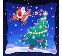 AMBATTERY Kit De Punto De Cruz Para Cojín, Papá Noel y el árbol Funda De Almohada Bordada A Mano Diy Kit Punto De Cruz Cojines BordadosCojines De Punto De Cruz Con Tela Pre-Impresa 45 * 45cm