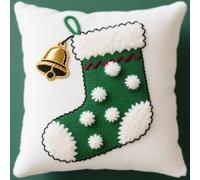 AMBATTERY Kit para Cojín de Punto de Cruz, calcetines de dibujos animados Kit De Cojines Bordados 45x45cm Kit De Bordado Artesanal Punto de Cruz Kit Completo Bordado Almohada con Hilos y Tela