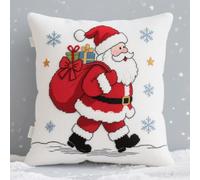 AMBATTERY Kit para Cojín de Punto de Cruz, Papá Noel Kit De Cojines Bordados 45x45cm Kit De Bordado Artesanal Punto de Cruz Kit Completo Bordado Almohada con Hilos y Tela