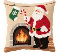 AMBATTERY Kit para Cojín de Punto de Cruz, Papá Noel Kit De Cojines Bordados 45x45cmPunto de Cruz Kit Completo Bordado Almohada con Hilos y Tela para Principiantes