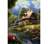 AMBATTERY Kit Punto de cruz 11CT tela impresa, Hermosa Ciudad Pastoral,J,40 * 50cm bordado DIY kit de entrada simple bordado pre-impreso para niñas artesanías artículos DMC bordado