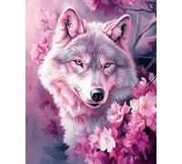 AMBATTERY Kit Punto de Cruz con Hilos y Tela Impresa, Flores y lobos Cuadros en Cross Stitch Embroidery Bordar Punto de Cruz Kit Bordado para Principiantes Patrones Contado