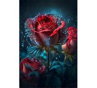 AMBATTERY Kit Punto de Cruz con Hilos y Tela Impresa, Hermosa flor de rosa roja, J, 50 * 70 cm Kit de punto de cruz estampado Kits de costura de gama completa para principiantes 11CT