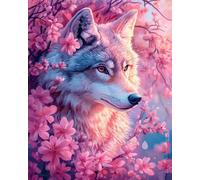 AMBATTERY Kit Punto de Cruz Esquemas Principiantes Tela Impresa, Flores y lobos Cuadro Set Kits Bordado Punto de Cruz Kit Completo Hilo y Tela Impreso Contado Patrones 11CT