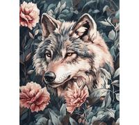 AMBATTERY Kits de Punto de Cruz 11CT Estampado, Flores y lobos para niños o adultos principiantes, kits de punto de cruz para bordado