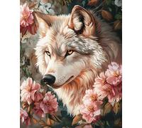 AMBATTERY Kits de punto de cruz estampados, Flores y lobos gama completa de kits de inicio de bordado para principiantes, 11 CT, 3 hebras