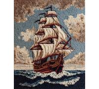 AMBATTERY Paisaje Kit De Crochet Barco De Vela De Mar Juego De Alfombras Diy Con Tapete De Lona Impreso，Hilo De Ganchillo，Bordado，Gancho Y Pestillo，Tapiz Para Decoración Del Hogar 33x45in