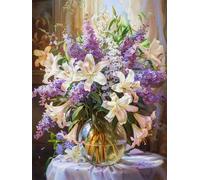 AMBATTERY Punto de Cruz Kit Completo 11CT, Flores en un florero, yo Kit Punto de Cruz con Hilos y Tela Impresa Impreso Completo Contado Principiantes, Cross Stitch Kit Bordado Principiantes 40 * 50cm