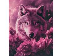 AMBATTERY Punto de Cruz Kit Completo 11CT, Flores y lobos Kit Punto de Cruz con Hilos y Tela Impresa Impreso Completo Contado, Cross Stitch Kit Bordado Principiantes