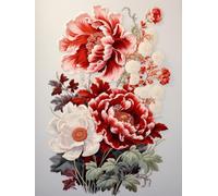AMBATTERY Punto de Cruz Kit Completo 11CT, Hermosas Flores De Peonía,E,30 * 40cm Kit Punto de Cruz con Hilos y Tela Impresa Impreso Completo Contado, Cross Stitch Kit Bordado Principiantes