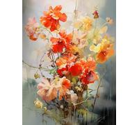 AMBATTERY Punto de Cruz Kit Completo 11CT, Patrón floral de acuarela, B, 40 * 50 cm. Kit Punto de Cruz con Hilos y Tela Impresa Impreso Completo Contado, Cross Stitch Kit Bordado Principiantes