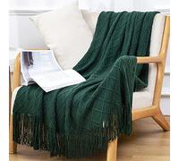 AmbAYZ Manta Bohemia, Rombo De Color Sólido con Flecos para Sofá, Chal De Toalla, Mantas Grandes De Punto De Verano para Sofá Cama, Sillón Y Sofá,Verde Oscuro,130x180CM