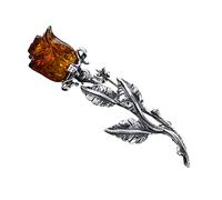 AMBEDORA - Broche para mujer de plata 925 oxidada, rosa ámbar báltico tallado a mano, broche en rosa ámbar coñac, juego de regalo listo para usar, San Valentín, aniversario de boda, plata, ámbar,