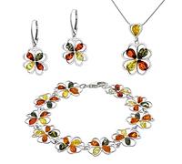 AMBEDORA Colgante Juliette grande de plata 925 pulida de color ámbar báltico con cadena de serpiente pendientes pulsera, Plata de ley, Ámbar