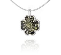 AMBEDORA Collar de Mujer con Ámbar, Plata de Ley Pulida, Ámbar Báltico en Color Verde, Colgante Trébol Verde de Plata con Cadena