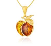 AMBEDORA Collar de mujer con colgante de manzana con ámbar, plata de ley chapada en oro, ámbar báltico bicolor, colgante chapado en oro