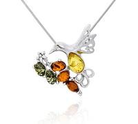 AMBEDORA Collar de mujer de plata 925 brillante de color ámbar báltico colibrí colgante en cadena de serpiente listo para regalo, Plata esterlina, Ámbar