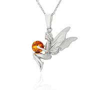 AMBEDORA Collar de Mujer Duende con Bola de Ámbar, Plata de Ley Pulida, Ámbar Báltico en Color Coñac, Colgante de Plata con Cadena