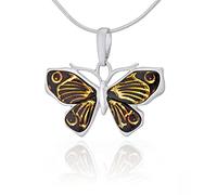 AMBEDORA, Collar de Mujer, Plata de Ley Pulida, Ámbar Báltico Cereza, Colgante de Plata Mariposa Nymphalidae en Cadena con Ámbar Tallado