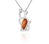 AMBEDORA Collar de plata de ley 925 con colgante de plata de ley 925 y ámbar báltico en color coñac para mujer