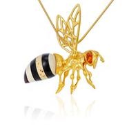 AMBEDORA Collar grande de abeja para mujer Mod.05 con ámbar, plata de ley chapada en oro, ámbar báltico colorido, colgante chapado en oro en cadena