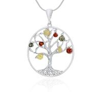 AMBEDORA Collar grande de plata para mujer, diseño del árbol de la vida mod.07 con ámbar, plata de ley pulida, ámbar báltico, colgante de plata en cadena