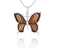AMBEDORA Collar Mariposa Mujer la Reina de España con Ámbar, Plata de Ley Pulida, Ámbar Cereza del Báltico Colgante de Plata con Cadena