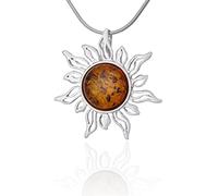 AMBEDORA - Collar para mujer, plata 925, acabado plateado brillante con una nanoreprenda protectora redonda, colgante ámbar natural del Báltico ámbar sol en una cadena como caja de regalo, color